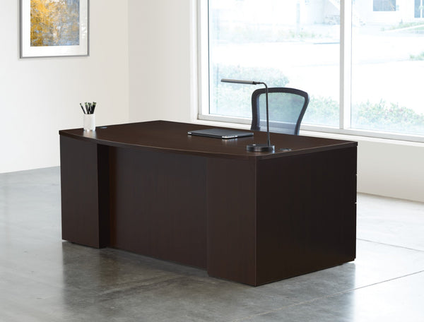 OSP Home Furnishings Napa Bow Top Executive Desk Spacious Work Surface for Modern or Traditional Office Espresso NAPESP-TYP201