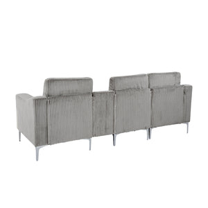 English Elm Convertible Corduroy Sectional Sofa With Usb & Cupholders – Modern 3-Seater In Gray For Comfort W3098S00029