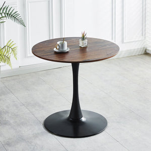 English Elm 31.5" Round Mdf Pedestal Dining Table Mid-century Modern Sculpted Base Seats Four Black + Dark Walnut W234P405179