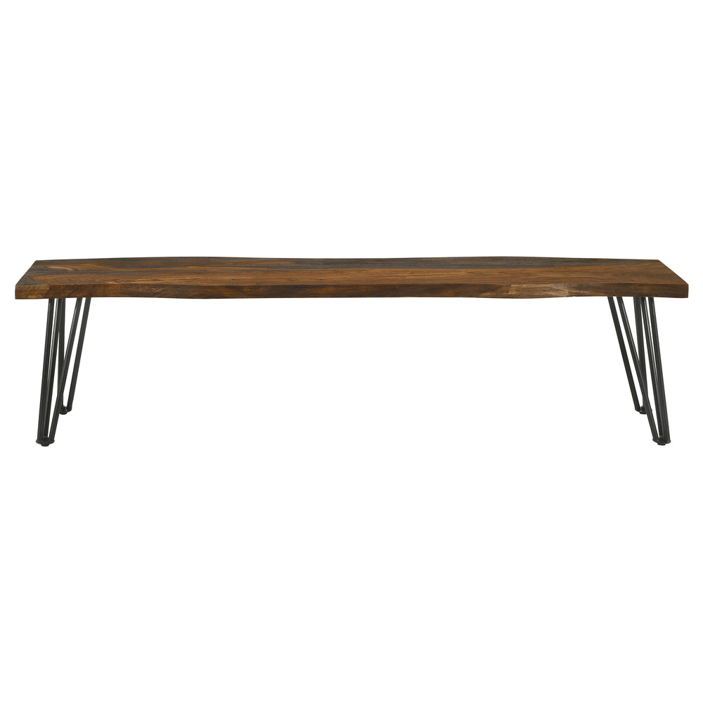 English Elm Neve Grey Sheesham Live Edge Bench 70" Rustic-Modern Dining Seat with Hairpin Iron Legs, Sleek B062S00872