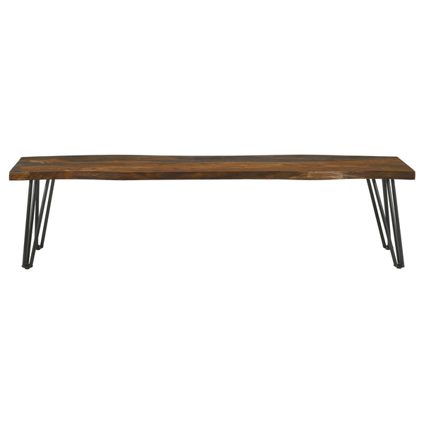 English Elm Neve Grey Sheesham Live Edge Bench 70" Rustic-Modern Dining Seat with Hairpin Iron Legs, Sleek B062S00872