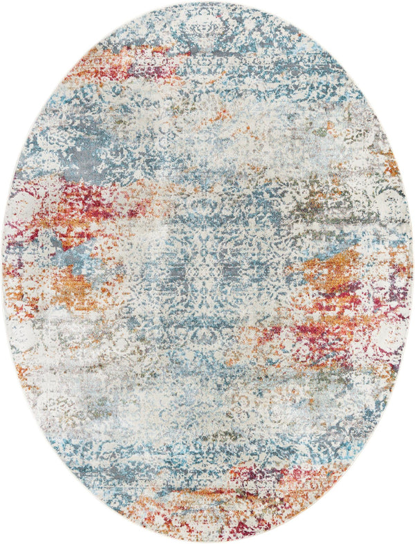 Unique Loom Baracoa Panamericana Machine Made Medallion Rug Cream, Blue/Orange/Red/Gray/Gold 7' 10" x 10' 0"