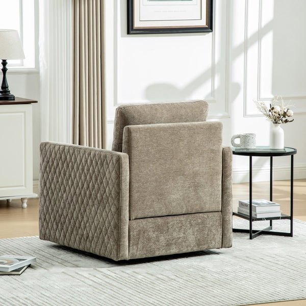 English Elm 29.5''w Chenille Swivel Club Chair with Hidden Storage Tufted Square Seat for Reading Nooks Taupe W3118P419158