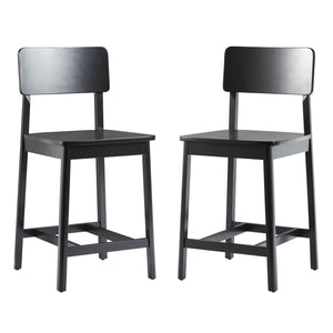 Minimalist Solid Wood Counter Stool - Set of 2 Black MASD7DBLVP Walker Edison