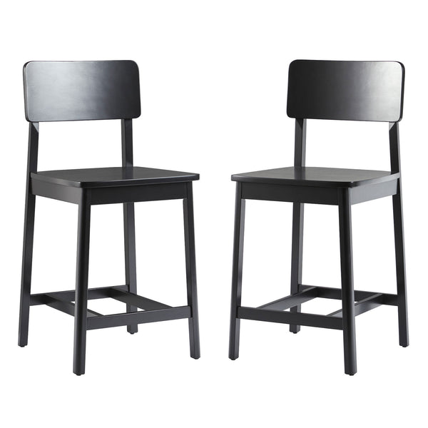 Minimalist Solid Wood Counter Stool - Set of 2 Black MASD7DBLVP Walker Edison