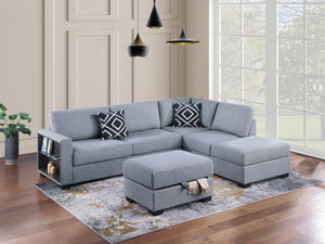 English Elm 3-Piece Boucle Sectional Sofa with Reversible Chaise, Built-In Shelf & Storage Ottoman for Living Rooms Gray 34 L x 26 W x 45 H B011S01777