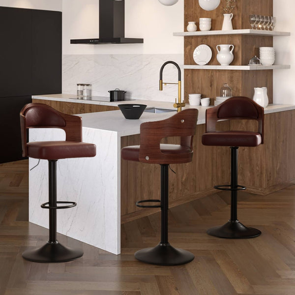 English Elm Swivel Bar Stools Set Of 2 - Adjustable Height 24.5-33.5" Kitchen Chairs With Pu Leather & Backrest T3950P394219-GIGA