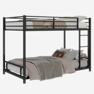 English Elm Metal Twin Over Twin Bunk Bed Heavy-Duty Sturdy Steel Frame with Noise-Reducing Slats & Guardrail Black W1935P235012