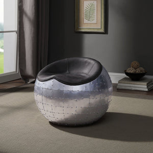 English Elm Antique Saddle-Style Ottoman with Patchwork Aluminum Base, Tight Seat Cushion & Low Backrest B062P189149