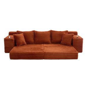 English Elm Oversized Corduroy Cloud Couch Convertible Sleeper Sofa with Memory Foam Seating Orange W395S00122