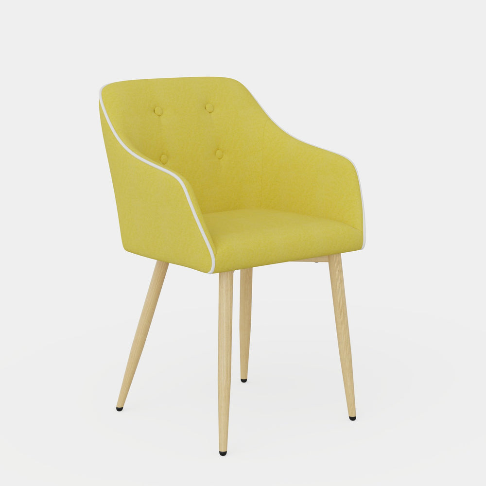 English Elm Dining Chairs Set of 2 Mid-Century Modern Upholstered Linen Side Chairs with Thick Foam Cushions, Wooden Legs and Armrests for Dining Room Comfort Yellow T3950P405212