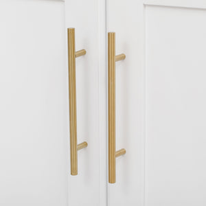 English Elm K&K Vintage Kitchen Island with Rubberwood Top, Hidden Wheels, Pull-Out Trash & Charging Station White N707P299014W