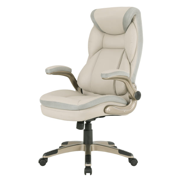 OSP Home Furnishings Exec Bonded Leather Office Chair with Lumbar Support Padded Arms and Ergonomic Tilt Taupe ECH17051-EC21