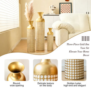 English Elm Metal Floor Vase Set of Three Golden Sculptural Cylinders for Modern Living Spaces W2796P386880