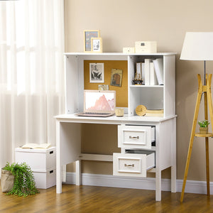 English Elm HOMCOM Modern White Computer Desk with Deep Drawers, Shelves & Corkboard Backwall for Office Organizing W2225P229688
