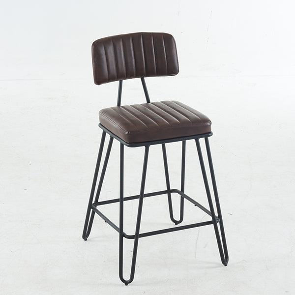 English Elm Industrial Bar Stools Set of 2 — Counter Height PU Leather Seats, Sturdy Metal Frame, Ergonomic Backrest and Footrest for Kitchen Island and Home Bar Brown W1901P264279