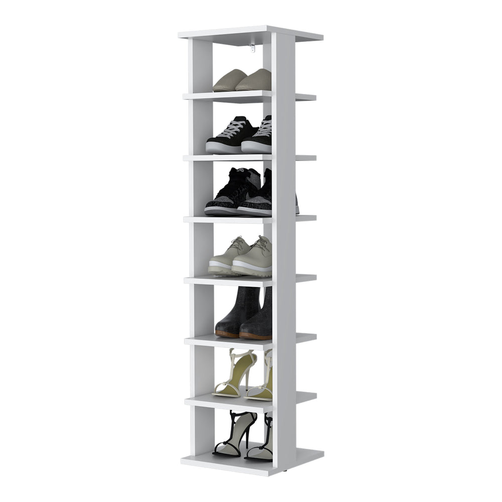 English Elm FM FURNITURE Ivonny Tall 7-Tier Vertical Shoe Rack Organizer with Open Shelves, Slim Space-Saver-Friendly White 52.76 L x 16.93 W x 3.15 H B128P361092