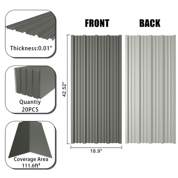 English Elm 20 Pcs Galvanized Steel Corrugated Roofing Panels Waterproof Shed Garage Outdoor W3213P431188