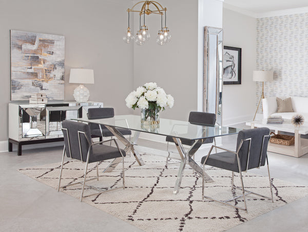 Basset Mirror Polygon Dining Chair Set Of 2 - Stylish Stainless Steel Angles With Upholstered Comfort For Dining Gray Metal 5470-dr-810-2