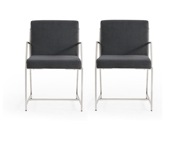 Basset Mirror Polygon Dining Chair Set Of 2 - Stylish Stainless Steel Angles With Upholstered Comfort For Dining Gray Metal 5470-dr-810-2