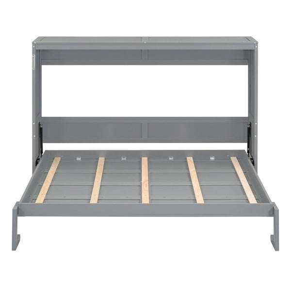 English Elm Queen Murphy Wall Bed with Dual Piston Mechanism Space Saving Mdf Cabinet Frame Gray LP000665AAE-2