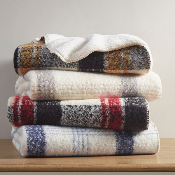 JLA Home Woolrich - Faux Woolrich Plaid Throw with Mohair Face and Plush Sherpa Reverse — Cozy, Machine-Washable Comfort and Lodge Style Natural WR50-3967