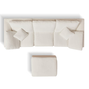 English Elm 110" Cloud Sectional Sofa Modular L-Shape with Ottoman, Chenille Fabric, Deep Seats, 7 Pillows Included White W1359S00017