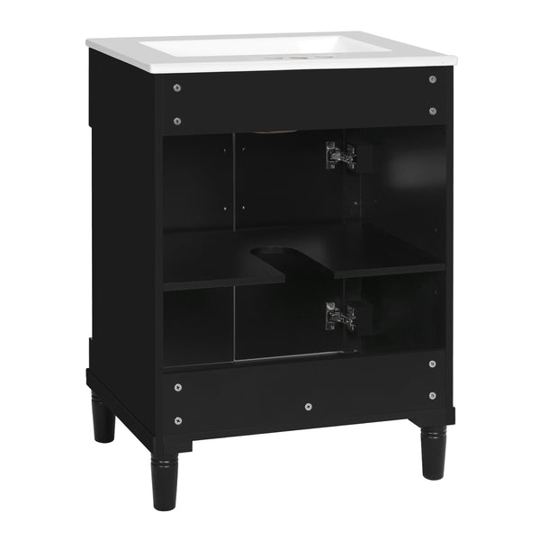 English Elm 24" Bathroom Vanity with Integrated Ceramic Sink and Adjustable Shelf, Vintage Hardware, Space-Saving Design Black N710P277711B