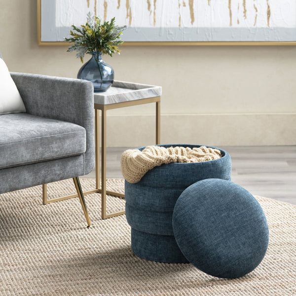 Crestview Collection Modern Storage Ottoman - Stylish Chenille Furniture For Living Room, Bedroom & Entryway Organization Navy Mdf Evfzr3996dnm