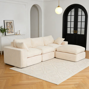 English Elm Modular Chenille Sectional Sofa Boneless Deep Seat Cloud Couch with Ottoman for Living Room White T5880S00003