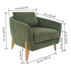 English Elm Accent Armchair Upholstered Low Profile Reading Chair with Lumbar Pillow Modern Living Room Seat Green W2308P462509