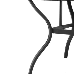 English Elm "vintage Wood Grain Steel Outdoor Dining Table with Umbrella Hole Rust Proof Slatted Top Black W3979P394149