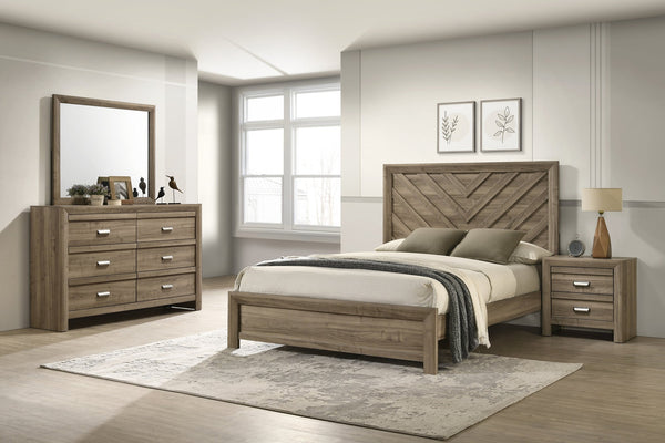 English Elm 1pc Twin Panel Bed with Plush Channel Tufted Headboard, Neutral Finish, Contemporary Frame, Easy Assembly Light Brown 44.41 L x 33.54 W x 5.16 H B2741S00604