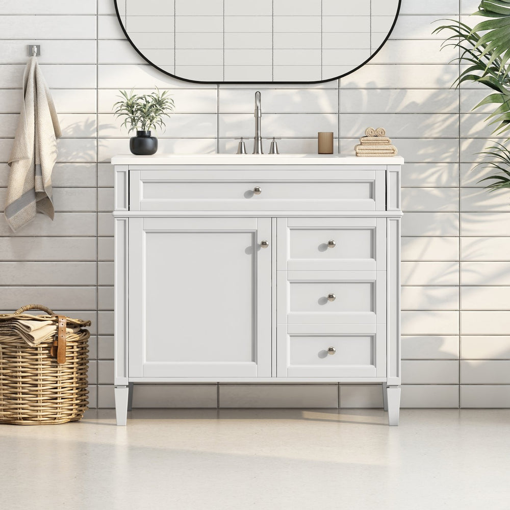 English Elm 36'' Modern Bathroom Vanity With Storage, Elegant Resin Sink, 2 Drawers & Tip-Out Drawer Design N710S136004K