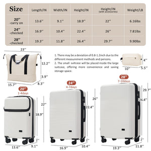 English Elm Luggage 5 Piece Hardside Abs Set with Front Access Carry on and Tsa Spinner Wheels White N732P391579K