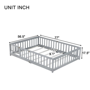 English Elm Full Size Floor Bed With Safety Guardrails & Door - Eco-Friendly Rubberwood, Easy Assembly, Grey W504P286378
