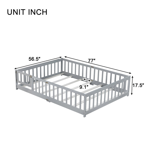English Elm Full Size Floor Bed With Safety Guardrails & Door - Eco-Friendly Rubberwood, Easy Assembly, Grey W504P286378