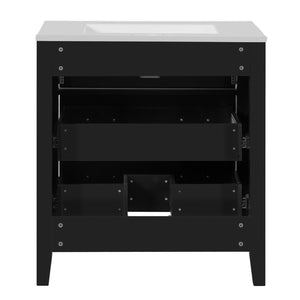 English Elm 60'' Elegant Black Bathroom Vanity Set With Ceramic Sink, 6 Drawers, Solid Wood Frame & Storage N710SS00003B