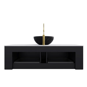 English Elm Dina Floating Bathroom Vanity with Crystal Glass Basin and Sintered Stone Top Black,White W2615S00266