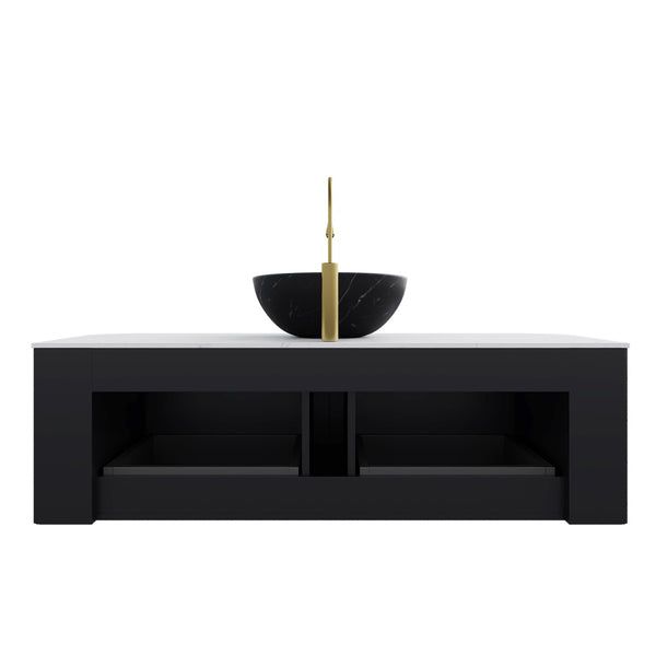 English Elm Dina Floating Bathroom Vanity with Crystal Glass Basin and Sintered Stone Top Black,White W2615S00266