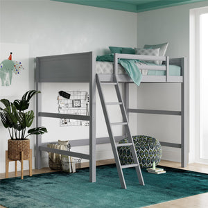 English Elm Denver Full Size Loft Bed with Ladder & Guardrails, Gray Wood Space-Saving Design for Kids Rooms B2733P384490