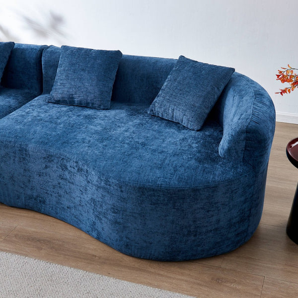 English Elm 111" L Shaped Cloud Sofa Plush Chenille Upholstered High Density Foam Apartment Living Room Blue W1669S00055