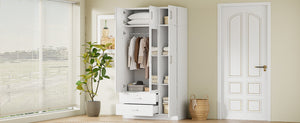 English Elm 3-door Mirrored Wardrobe with Full Length Dressing Mirror Drawers and Top Cabinet White LP006005AAK