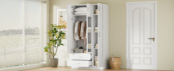 English Elm 3-door Mirrored Wardrobe with Full Length Dressing Mirror Drawers and Top Cabinet White LP006005AAK