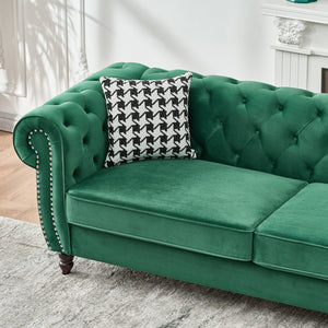 English Elm 85"chesterfield Velvet Sofa Tufted Roll Arms Nailhead Trim Mid-century 3 Seat Green W3373S00065