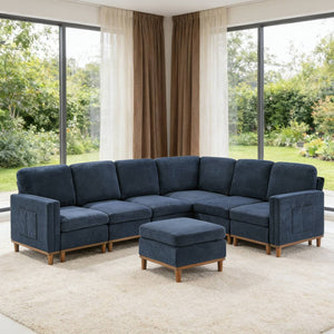 English Elm Modern Modular Sectional Sofa Plush Fabric Upholstery Reconfigurable Living Room Seating Blue W2085S00113