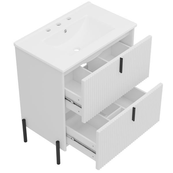 English Elm Christopher Knight Home® - 30" Freestanding Bathroom Vanity With Fluted Design, Ceramic Sink & Soft-Close Drawers For Style N817P288931W