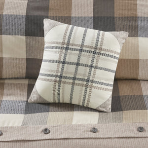 English Elm Full/Queen Ridge 6 Piece Herringbone Duvet Cover Set – Buffalo Plaid Cabin Style with Embroidered Pillows and Corner Ties B03597353