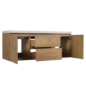English Elm [video]59.3 Inch Wall Mounted Double Sink Vanity Wood Grain Mdf Soft Close Storage N729P000026N