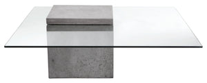 Sunpan Grange Modern Concrete Coffee Table with Tempered Glass Top - Unique Industrial Design for Indoors